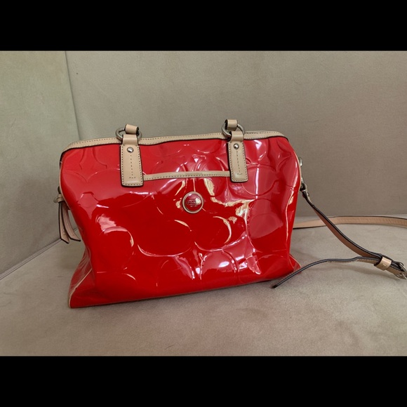 Gently Used Coach Peyton Embossed Patent Leather Crossbody Bag - Red - Picture 2 of 11